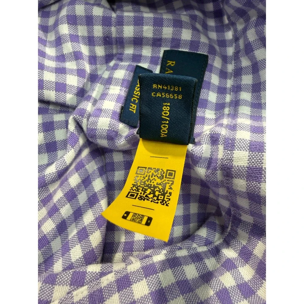 Polo Ralph Lauren Mens Gingham Check Button Down Shirt Purple White Classic  L
